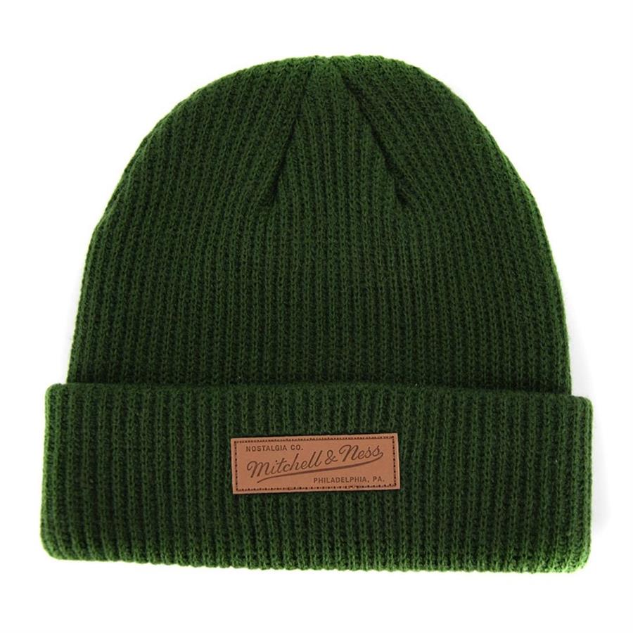 Mitchell & Ness Beanie Knit Leather Patch Campus grün